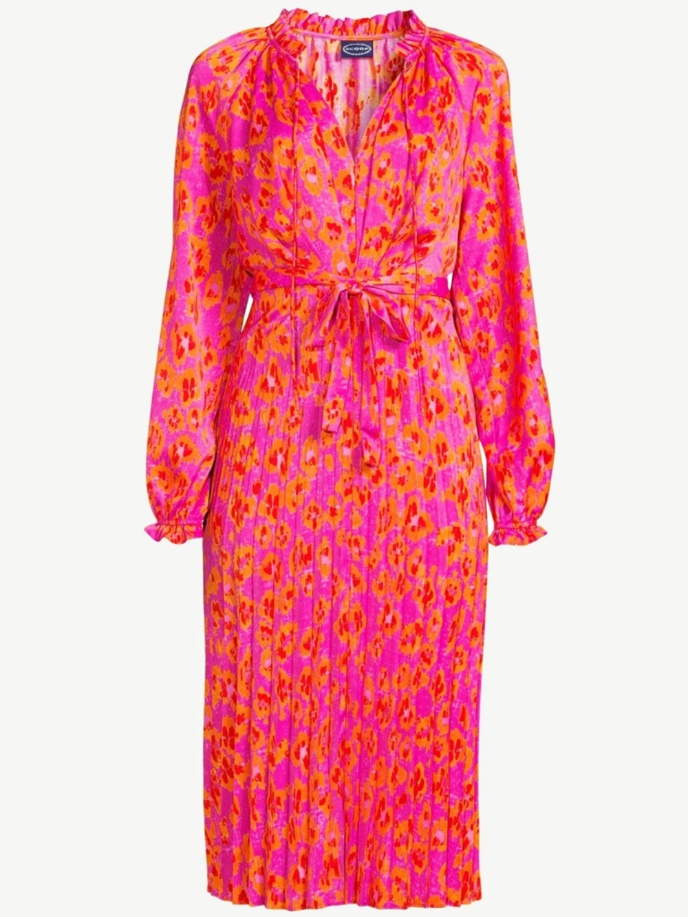 Scoop Floral Midi Dress Pleated Tie Spring Summer Romantic Dress Size 12-14 - Picture 4 of 8